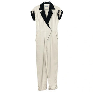 Wknd Nation Jumpsuit Womens XS Cream Black Game On Jumper Romper Pants Stretchy